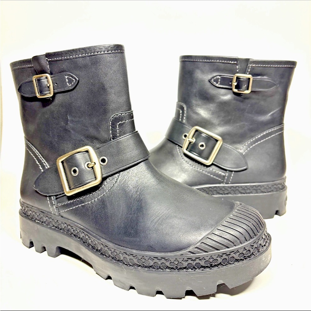 COACH Trooper combat boots 8 B 38.5 
Leather Mid Top Lug Sole Buckles biker moto